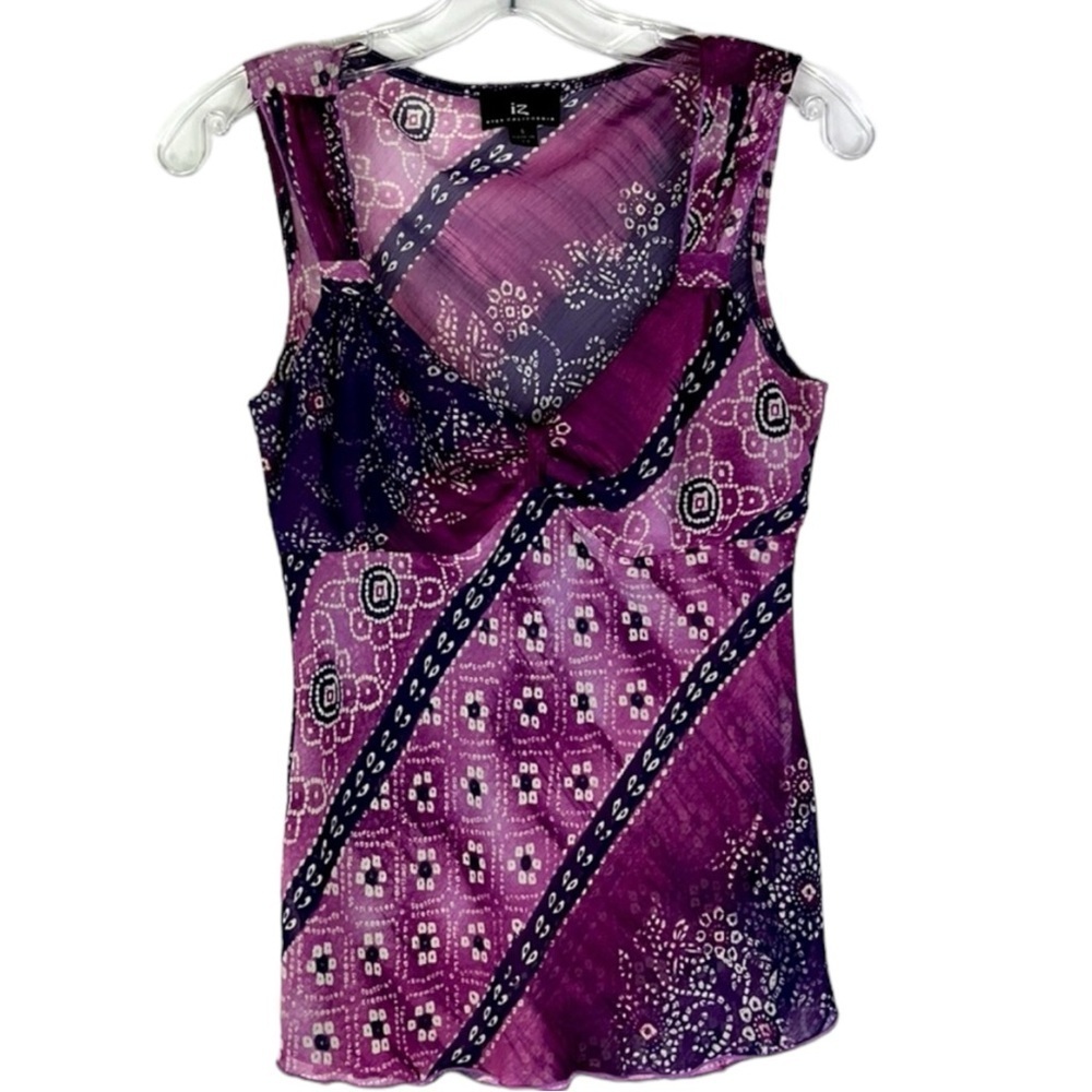 IZ Byer sleeveless sheer boho vibrant top Sz S